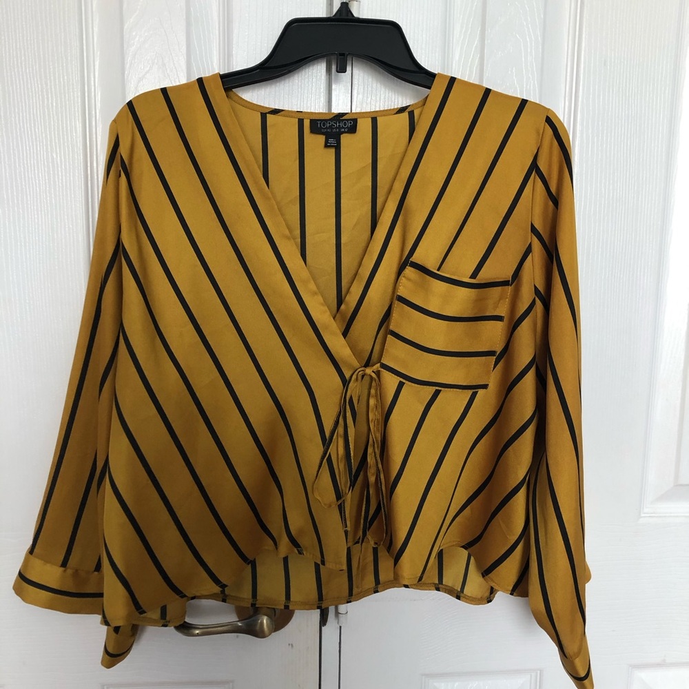 Topshop Satin Gold Striped Crop Top Size 8